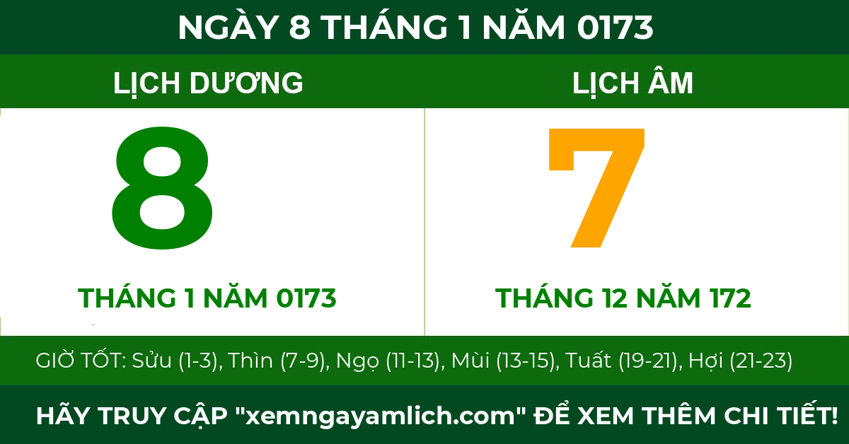 lịch âm ngày 8 tháng 1 năm 0173