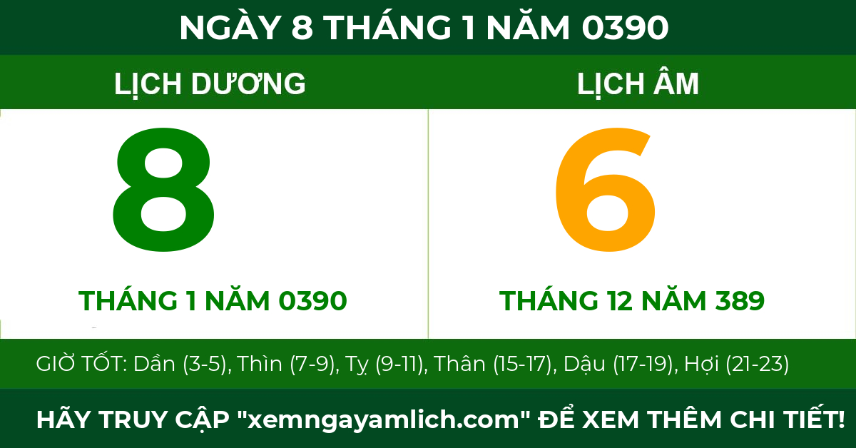 lịch âm ngày 8 tháng 1 năm 0390
