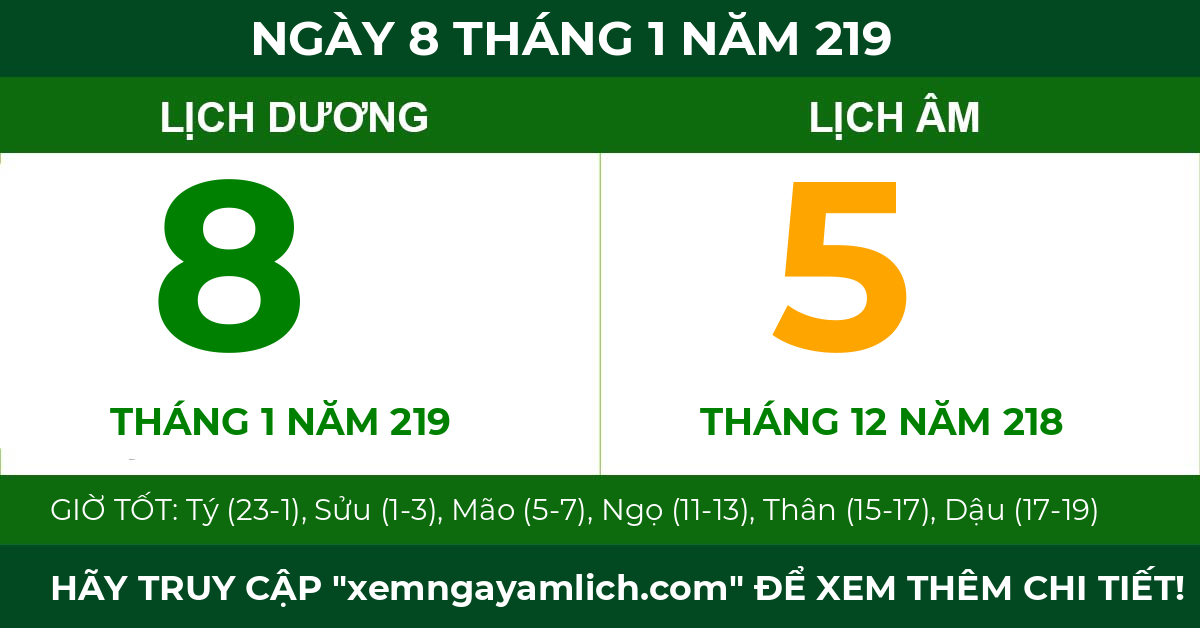 lịch âm ngày 8 tháng 1 năm 219