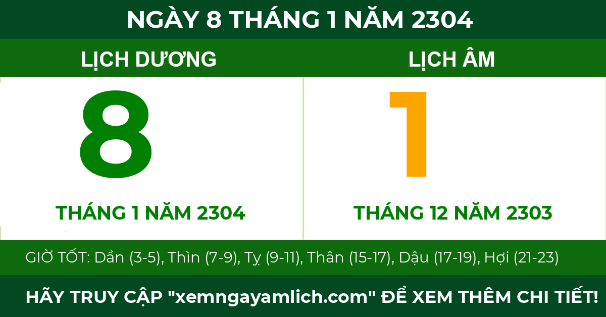lịch âm ngày 8 tháng 1 năm 2304