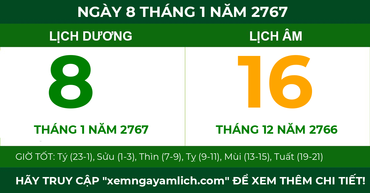 lịch âm ngày 8 tháng 1 năm 2767