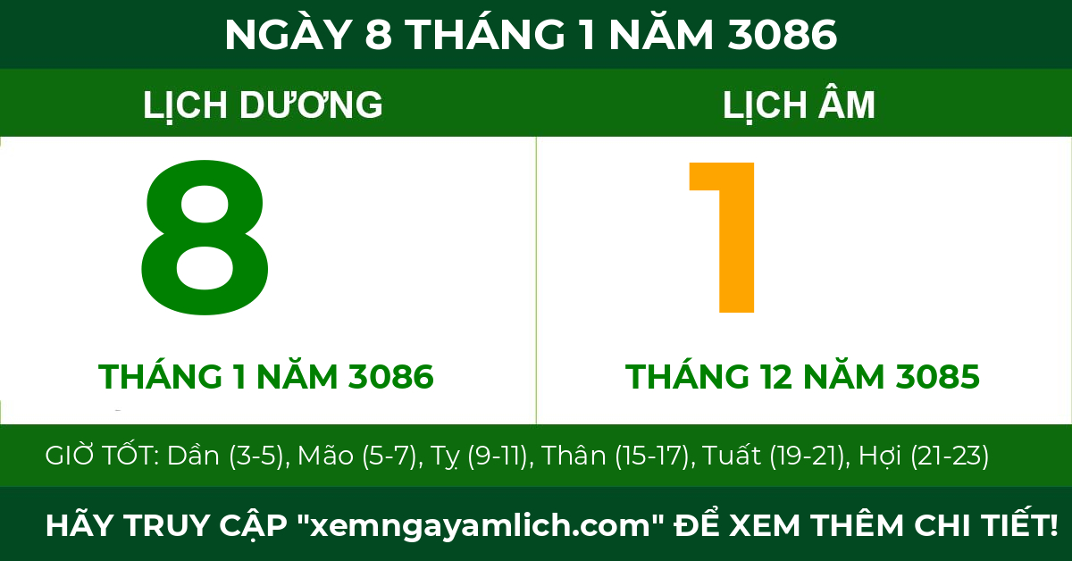 lịch âm ngày 8 tháng 1 năm 3086