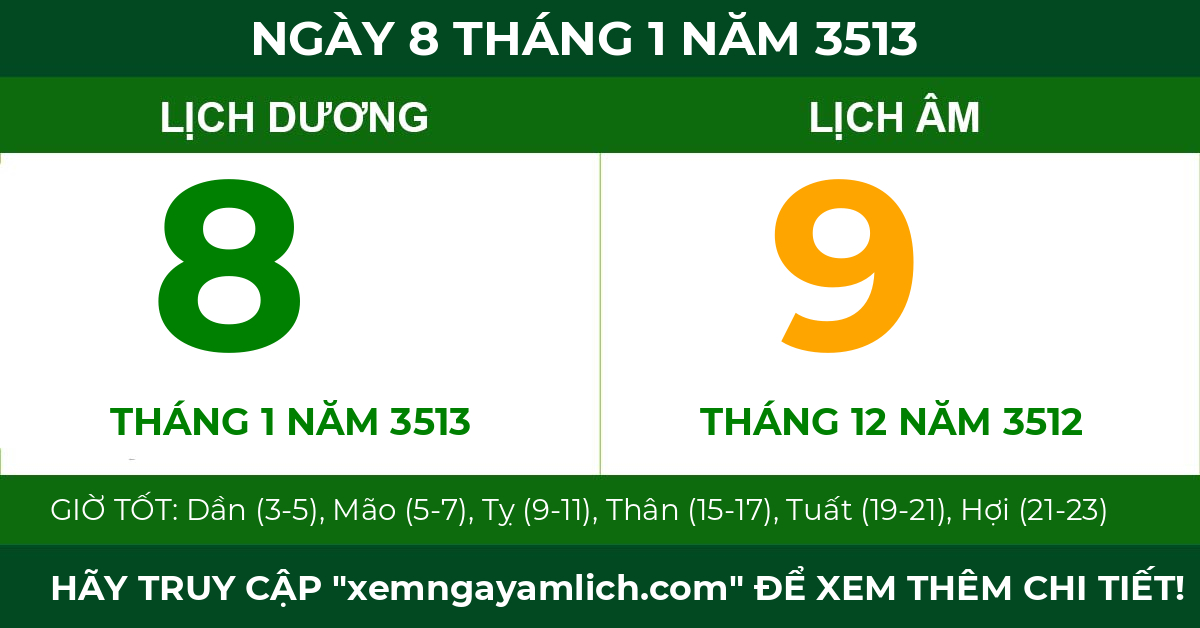 lịch âm ngày 8 tháng 1 năm 3513