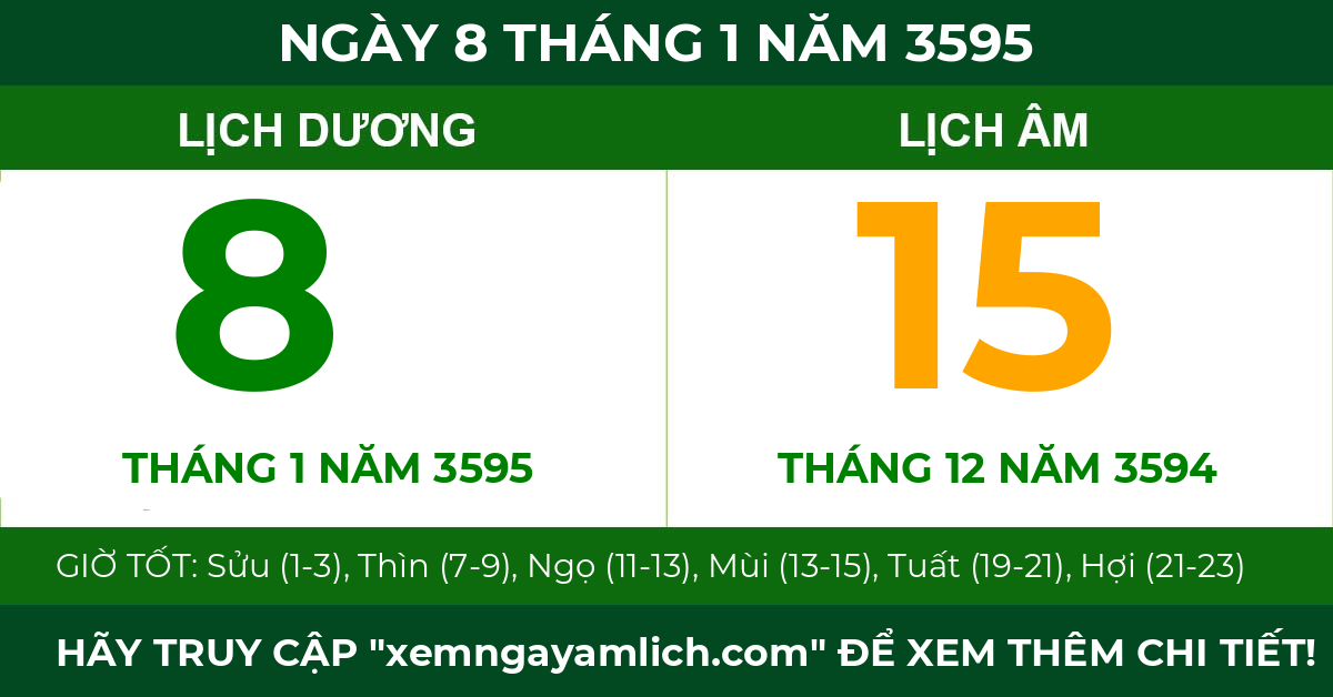 lịch âm ngày 8 tháng 1 năm 3595