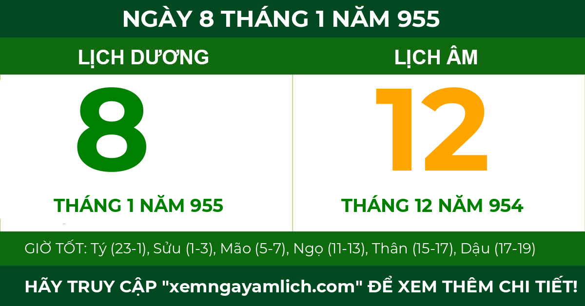 lịch âm ngày 8 tháng 1 năm 955