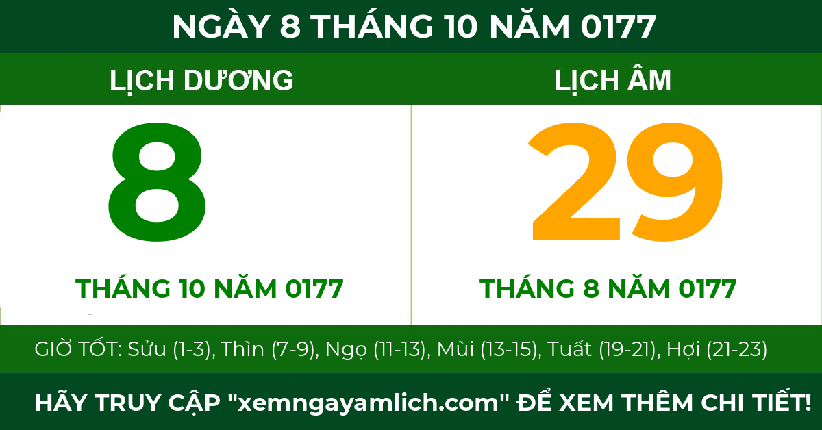 lịch âm ngày 8 tháng 10 năm 0177