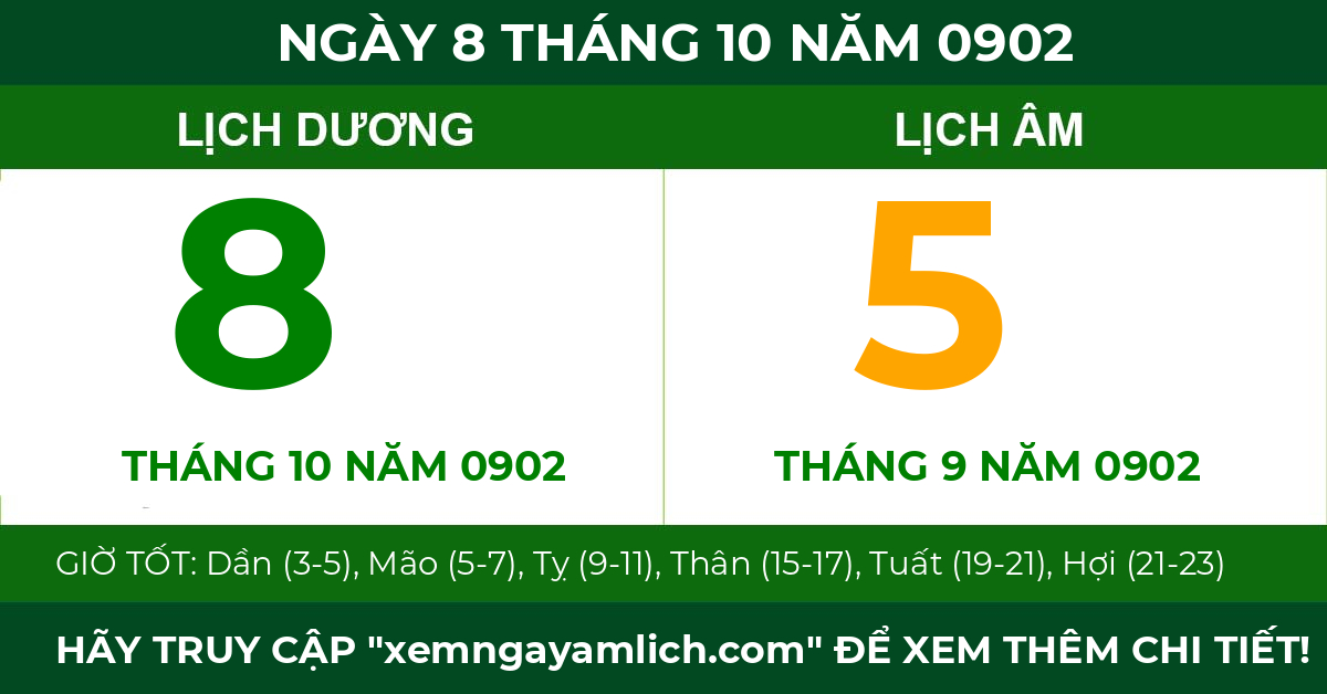 lịch âm ngày 8 tháng 10 năm 0902