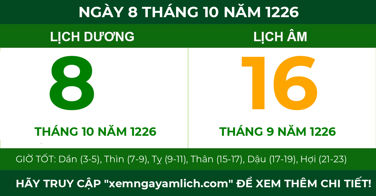 lịch âm ngày 8 tháng 10 năm 1226