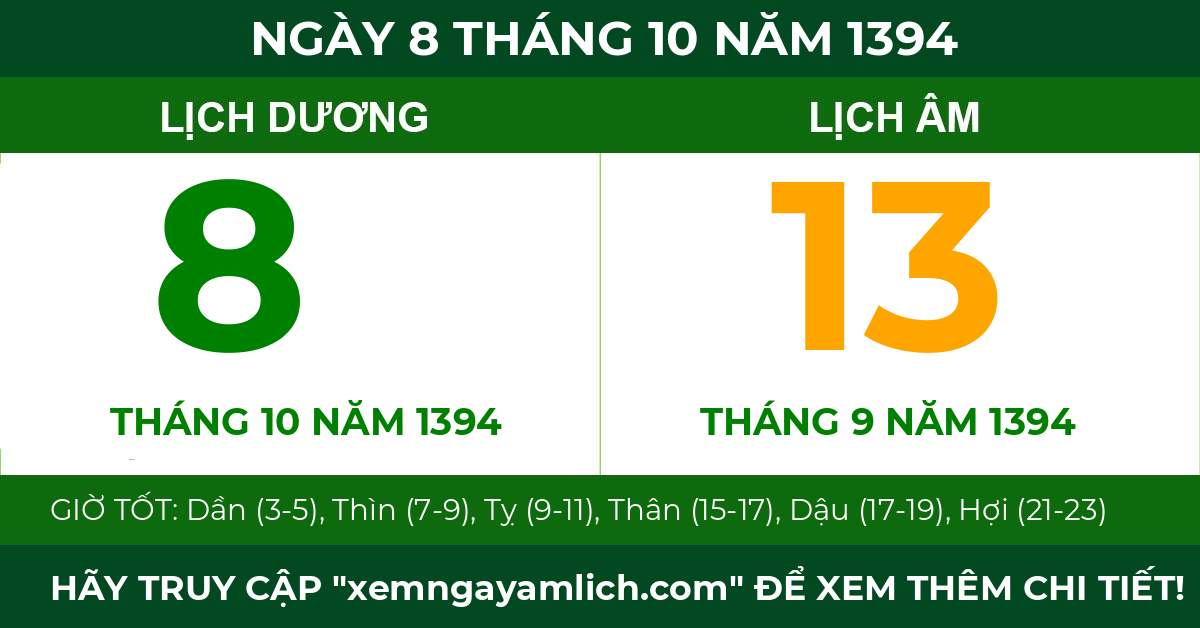 lịch âm ngày 8 tháng 10 năm 1394