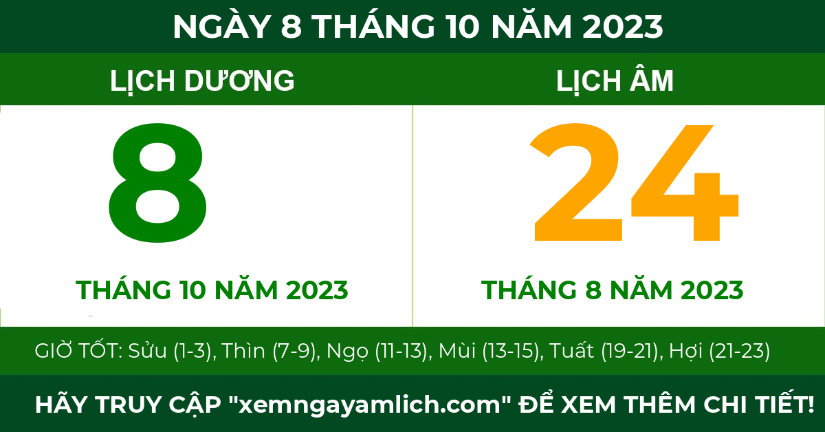 lịch âm ngày 8 tháng 10 năm 2023