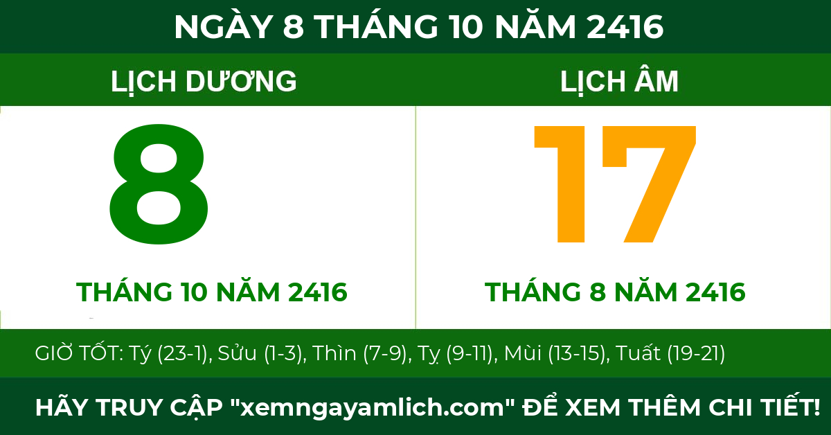 lịch âm ngày 8 tháng 10 năm 2416