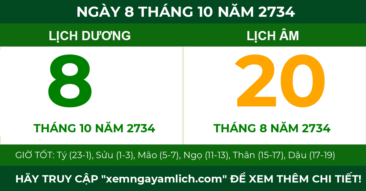 lịch âm ngày 8 tháng 10 năm 2734