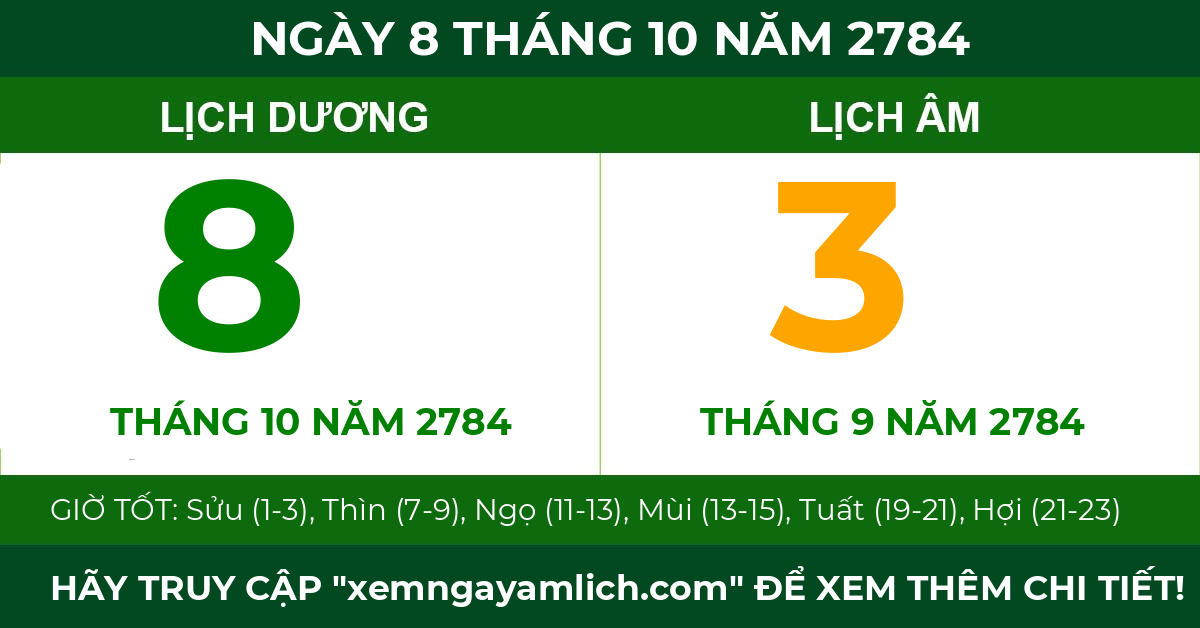 lịch âm ngày 8 tháng 10 năm 2784