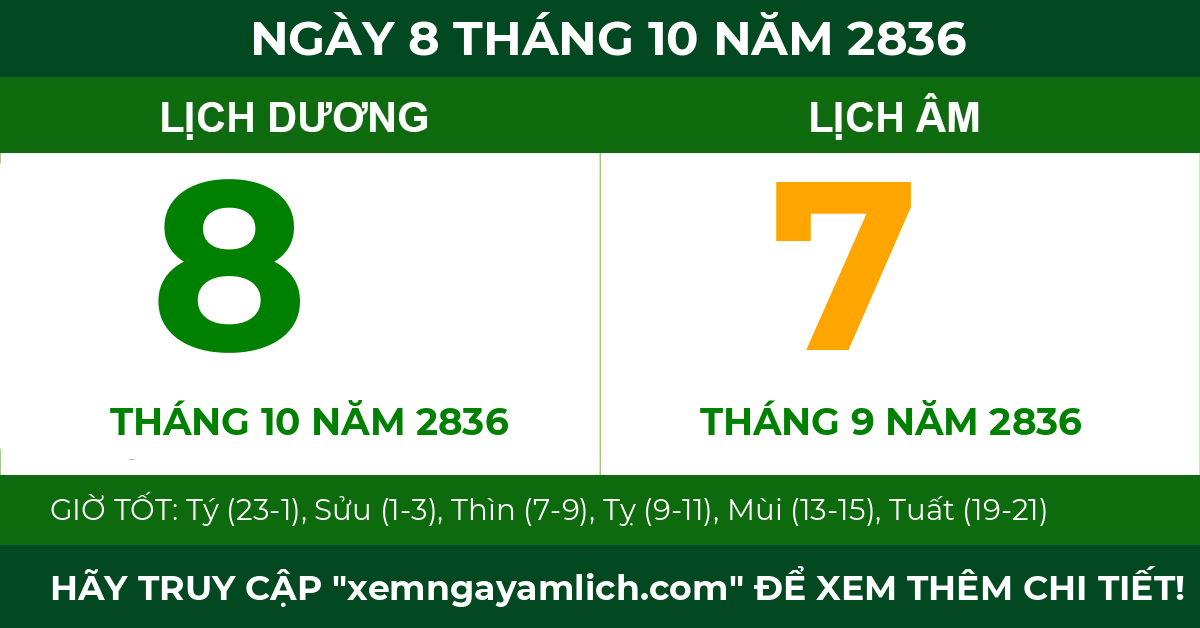 lịch âm ngày 8 tháng 10 năm 2836