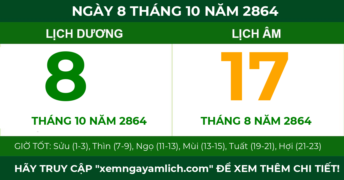 lịch âm ngày 8 tháng 10 năm 2864