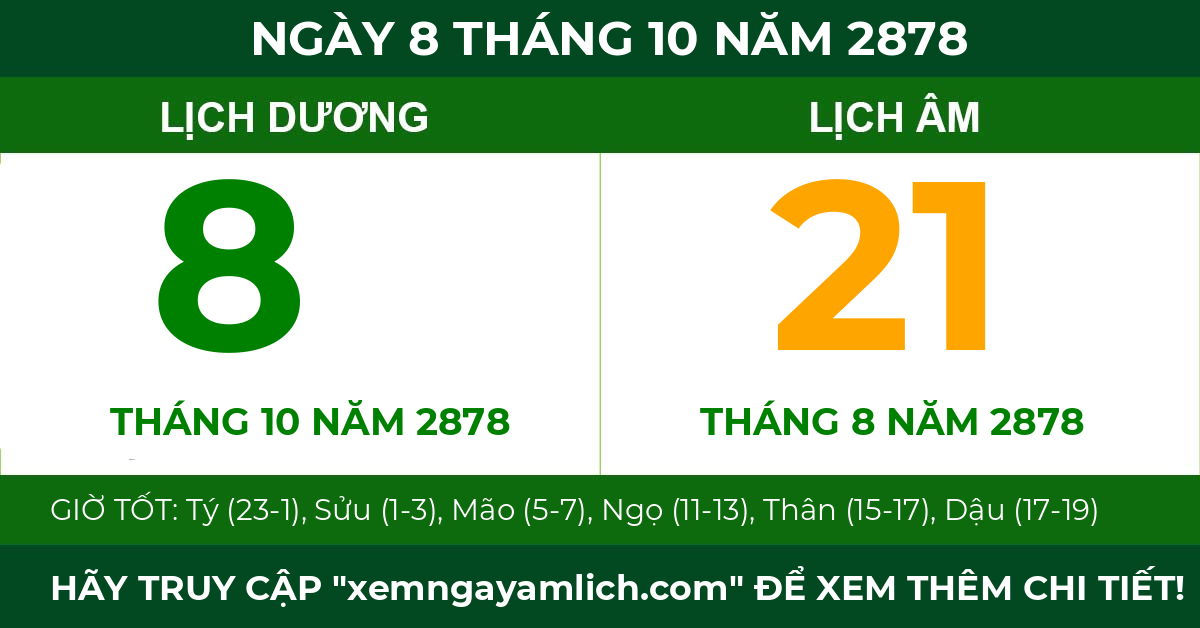 lịch âm ngày 8 tháng 10 năm 2878