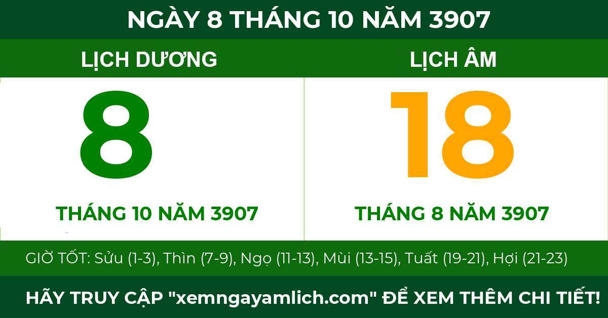 lịch âm ngày 8 tháng 10 năm 3907