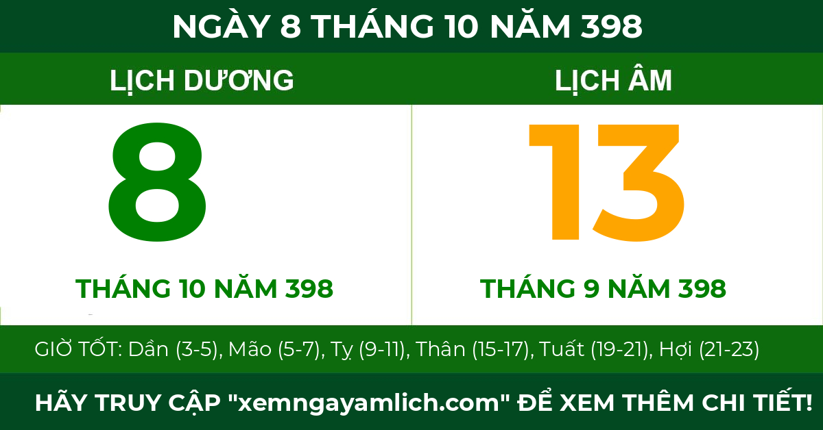 lịch âm ngày 8 tháng 10 năm 398