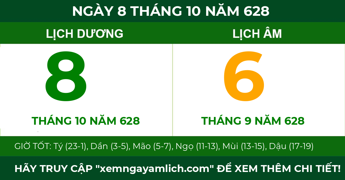 lịch âm ngày 8 tháng 10 năm 628