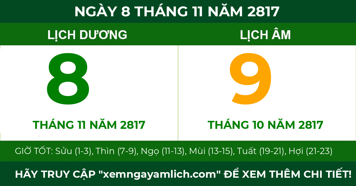lịch âm ngày 8 tháng 11 năm 2817