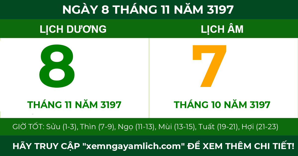 lịch âm ngày 8 tháng 11 năm 3197