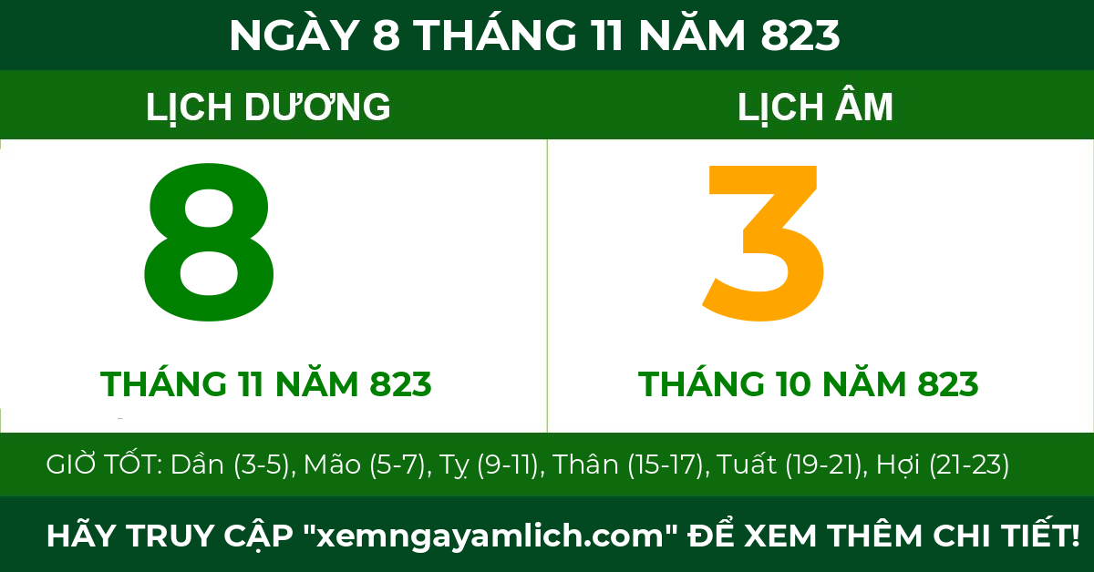 lịch âm ngày 8 tháng 11 năm 823