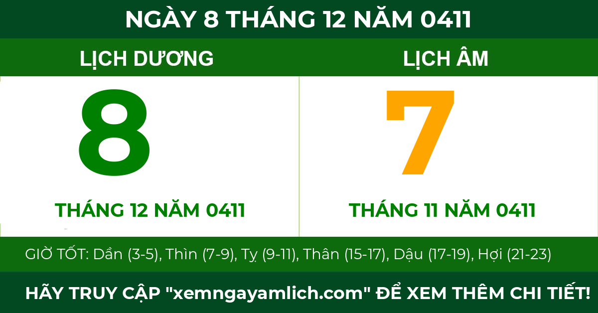 lịch âm ngày 8 tháng 12 năm 0411
