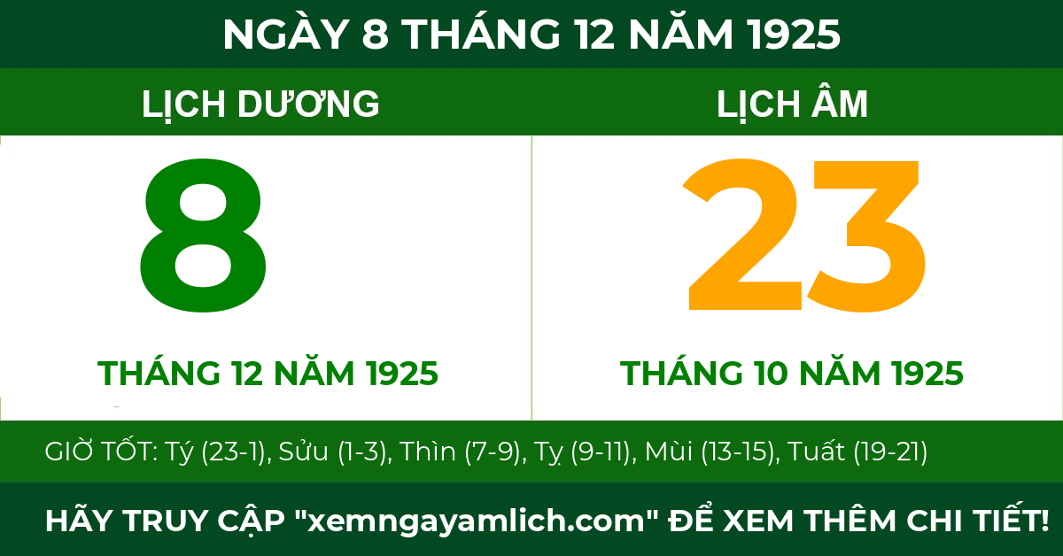 lịch âm ngày 8 tháng 12 năm 1925