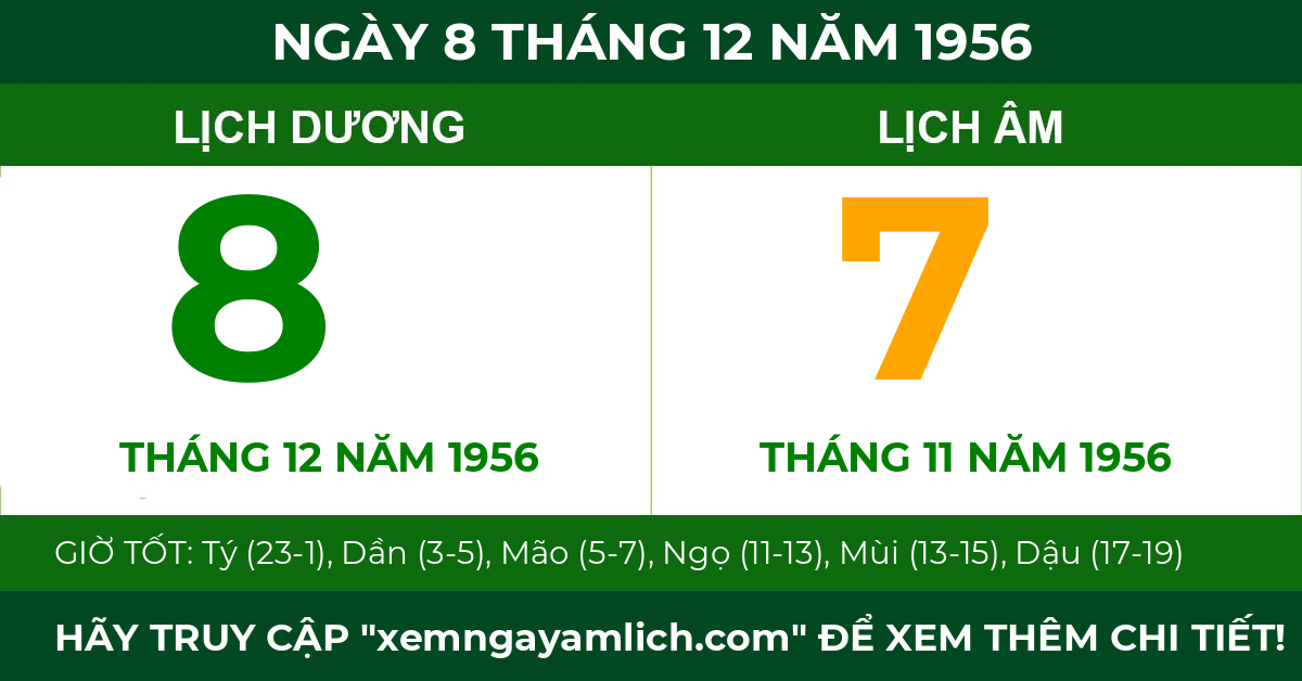 lịch âm ngày 8 tháng 12 năm 1956