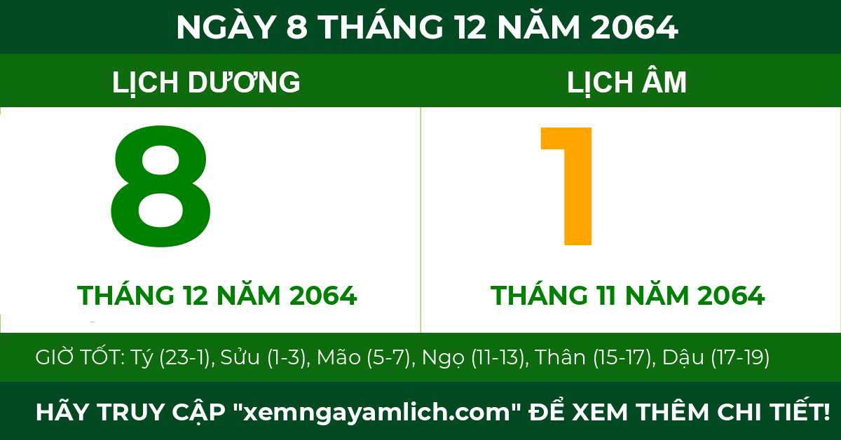 lịch âm ngày 8 tháng 12 năm 2064
