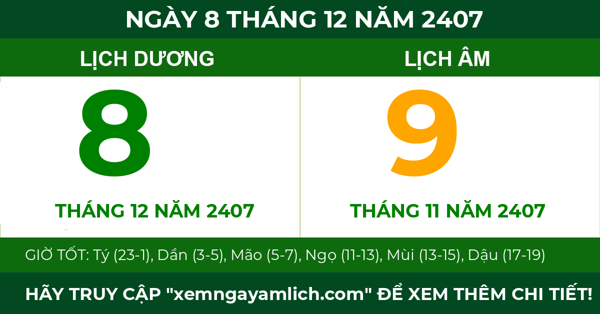 lịch âm ngày 8 tháng 12 năm 2407