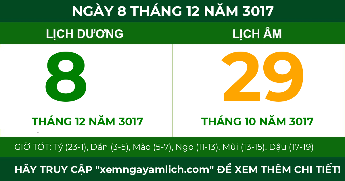 lịch âm ngày 8 tháng 12 năm 3017