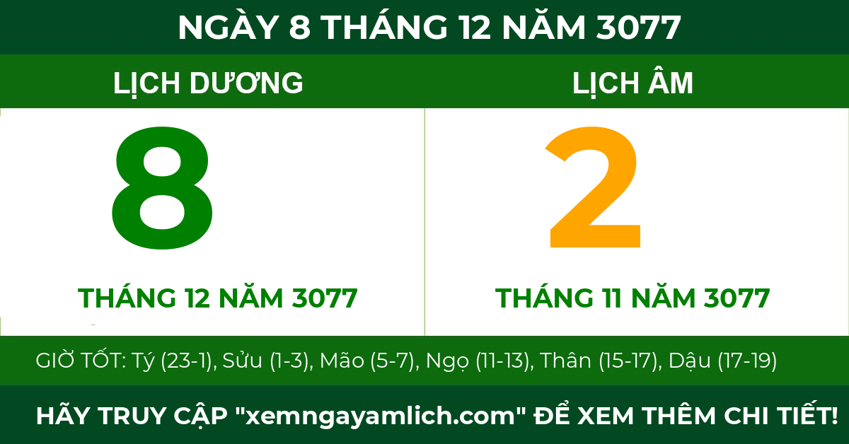 lịch âm ngày 8 tháng 12 năm 3077