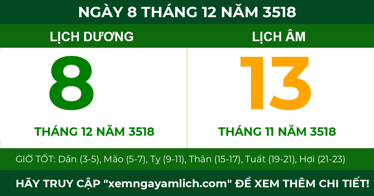 lịch âm ngày 8 tháng 12 năm 3518