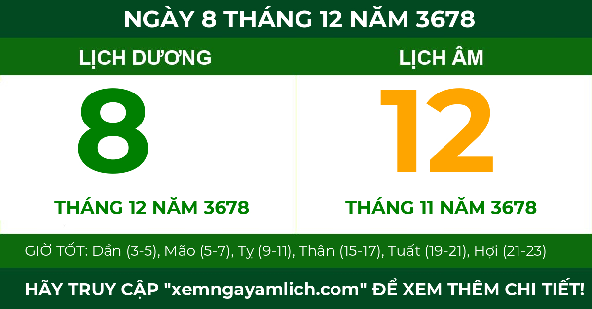 lịch âm ngày 8 tháng 12 năm 3678