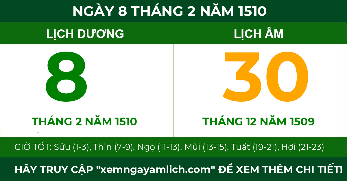 lịch âm ngày 8 tháng 2 năm 1510