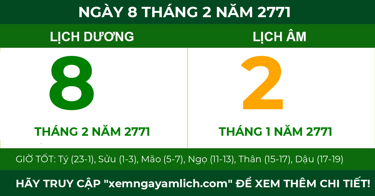 lịch âm ngày 8 tháng 2 năm 2771
