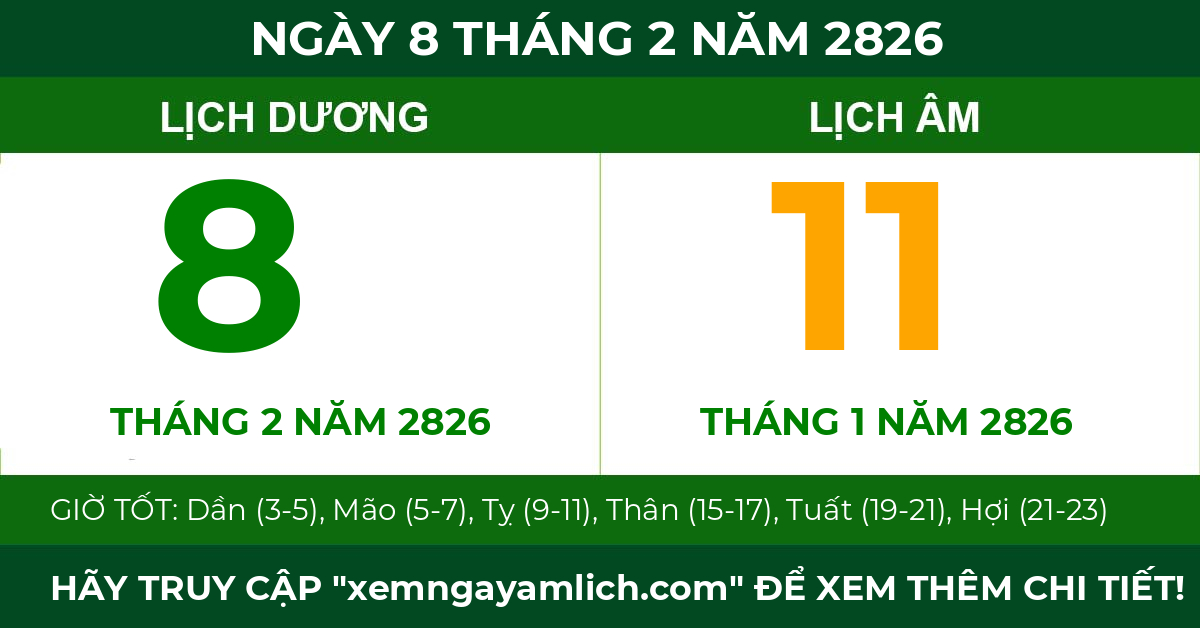 lịch âm ngày 8 tháng 2 năm 2826