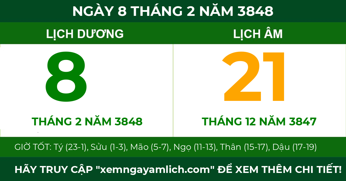 lịch âm ngày 8 tháng 2 năm 3848