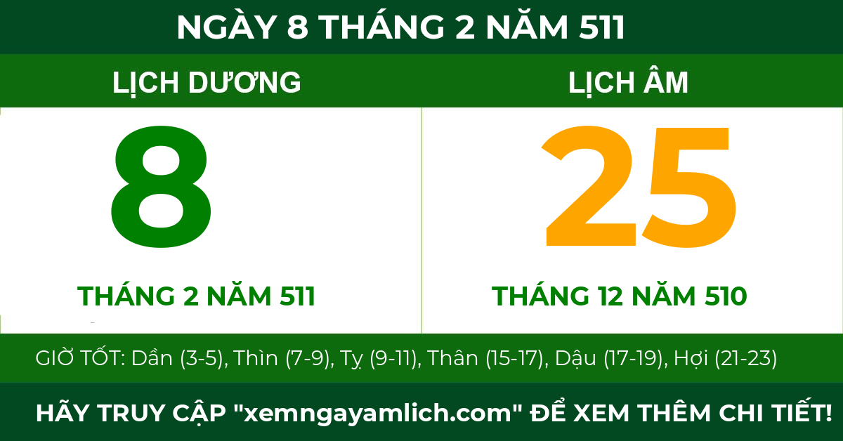 lịch âm ngày 8 tháng 2 năm 511
