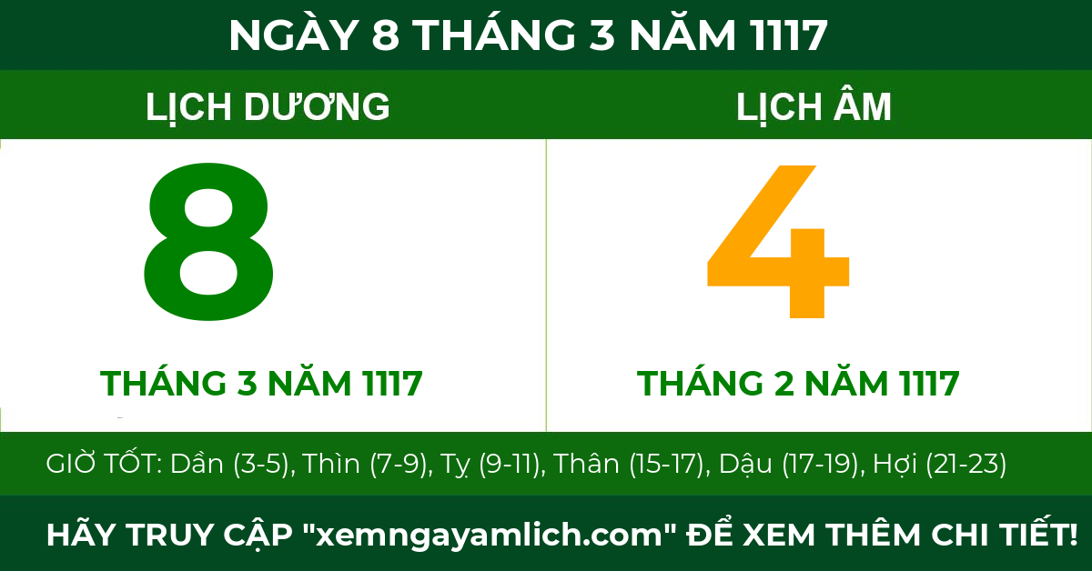 lịch âm ngày 8 tháng 3 năm 1117