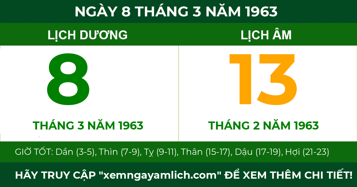 lịch âm ngày 8 tháng 3 năm 1963