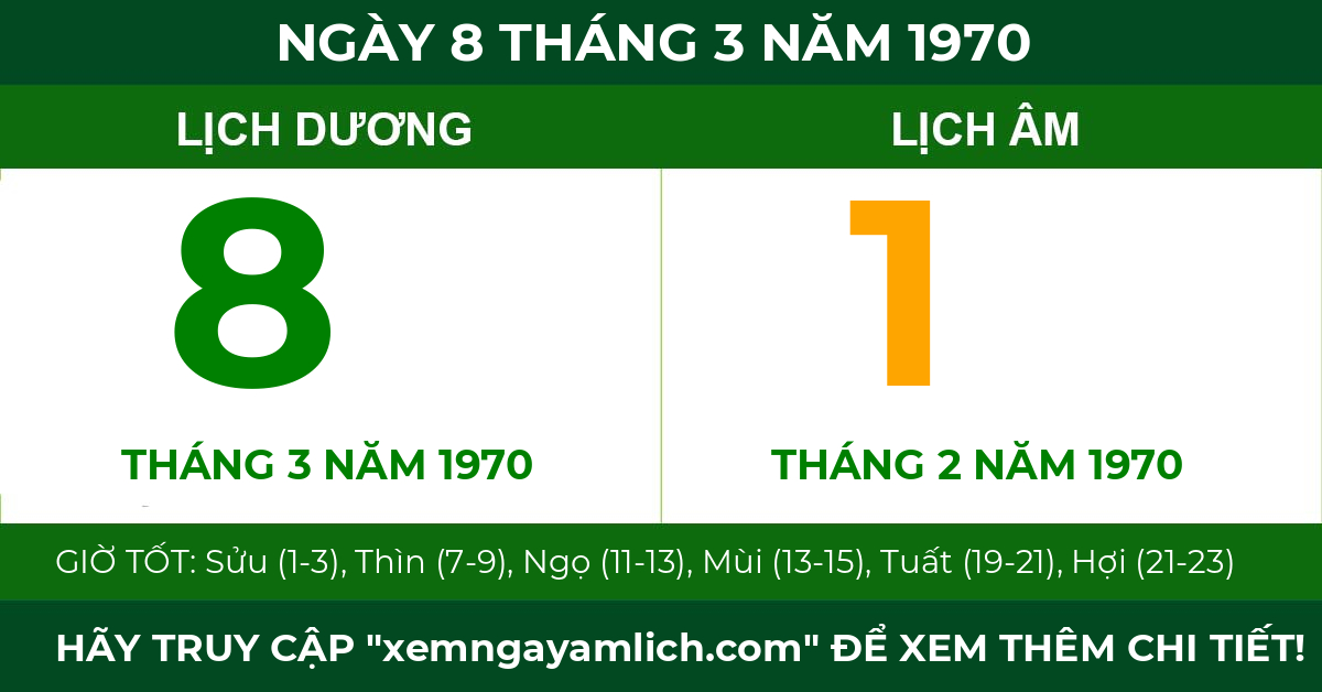 lịch âm ngày 8 tháng 3 năm 1970