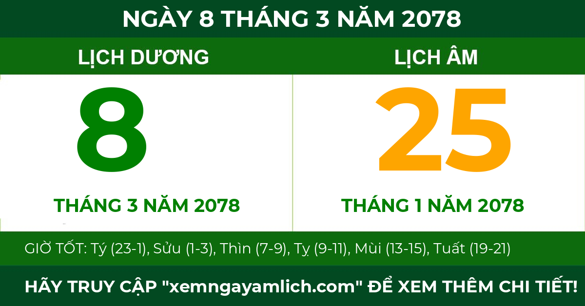 lịch âm ngày 8 tháng 3 năm 2078