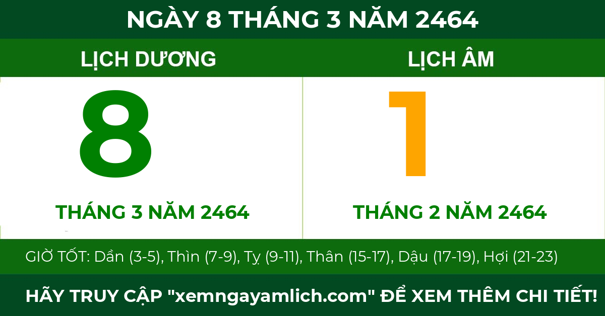 lịch âm ngày 8 tháng 3 năm 2464
