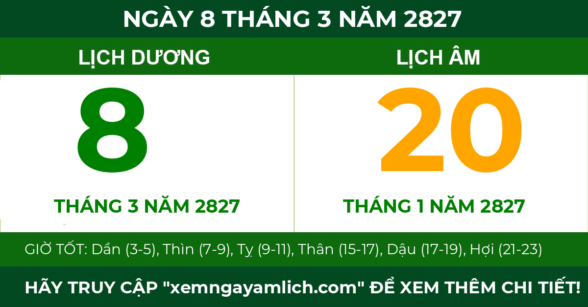 lịch âm ngày 8 tháng 3 năm 2827