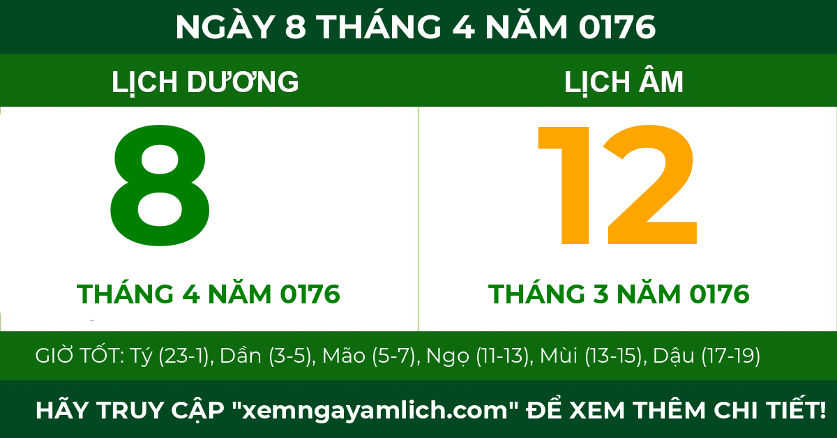 lịch âm ngày 8 tháng 4 năm 0176