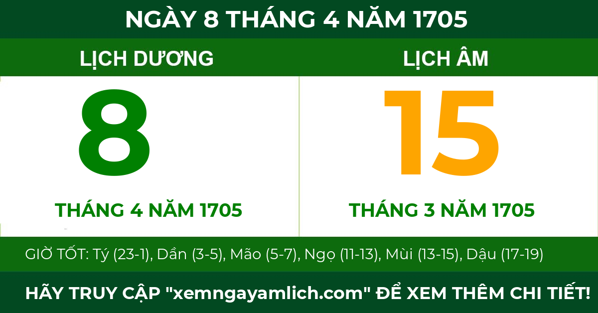 lịch âm ngày 8 tháng 4 năm 1705