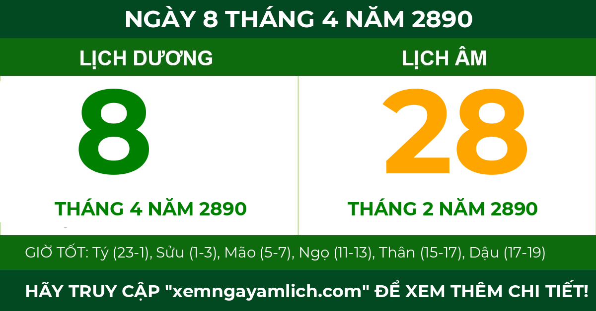 lịch âm ngày 8 tháng 4 năm 2890