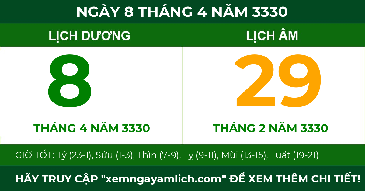 lịch âm ngày 8 tháng 4 năm 3330